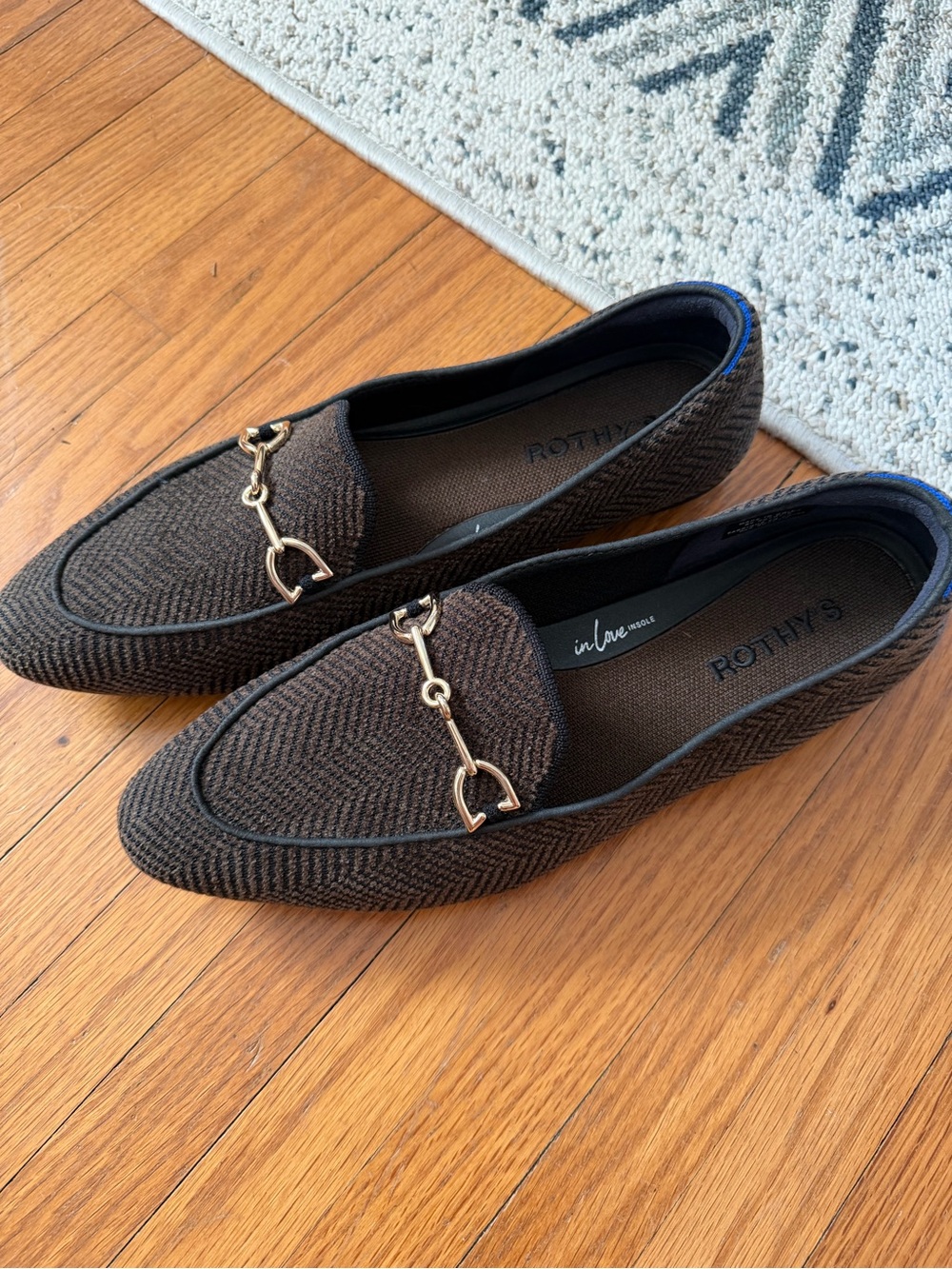 Rothy’s Revelvet Double Bit Loafers Dark Herringbone Womens size 9.5